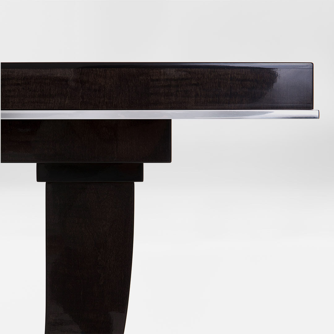 The Albany Console in Sycamore Black with a Polished Nickel trim