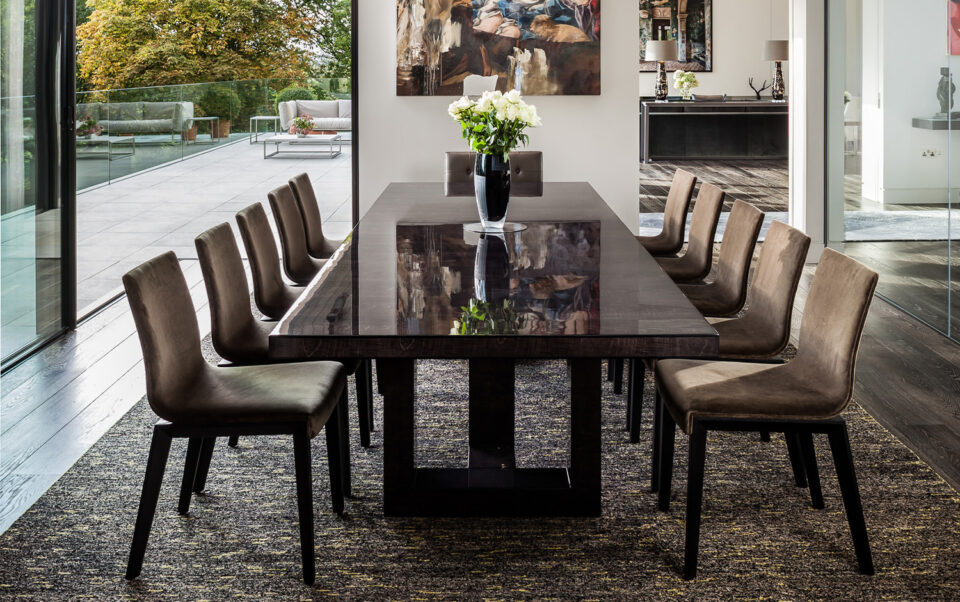 Black lacquer dining table deals and chairs