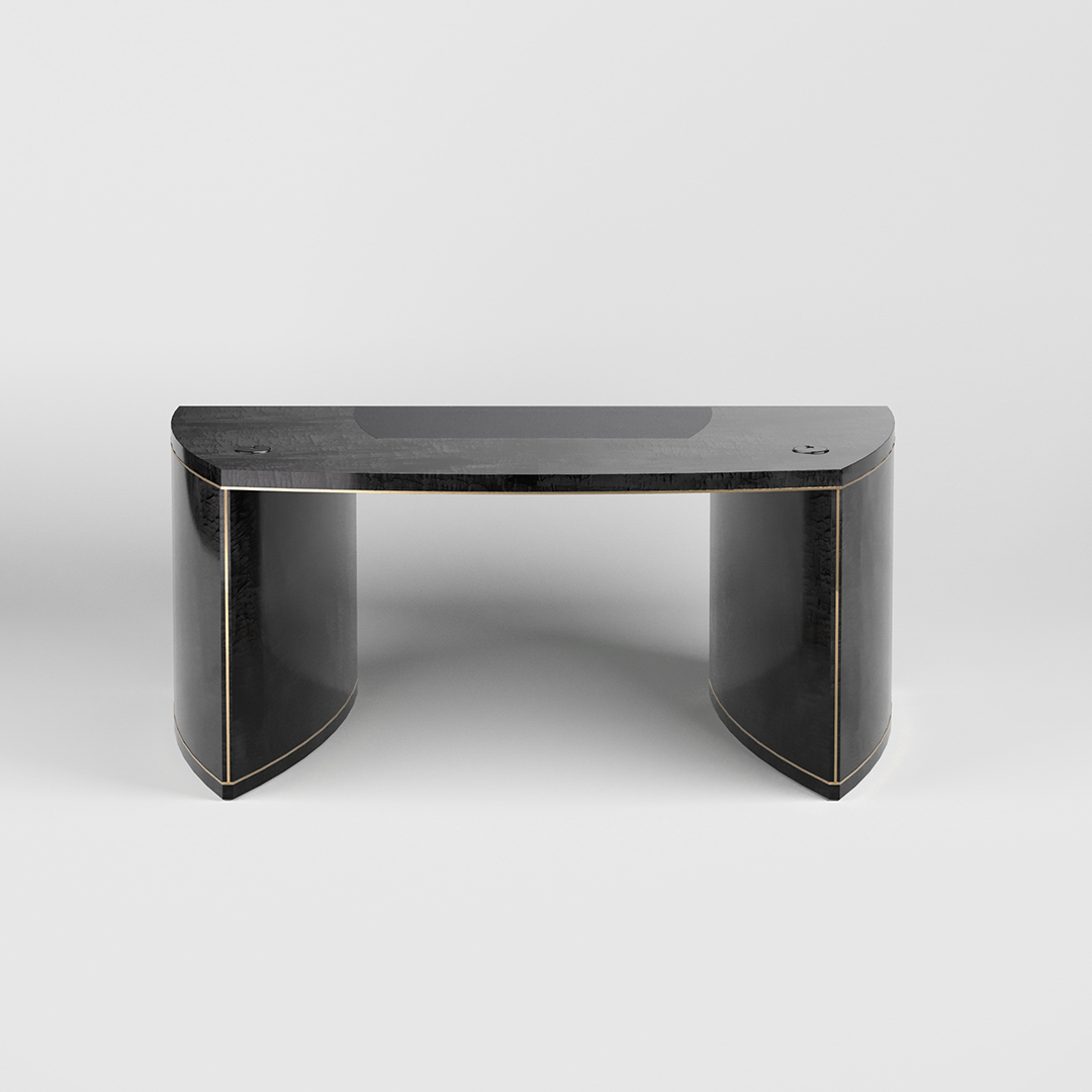 The Rivington Desk in Sycamore Black with Brushed Brass Trim